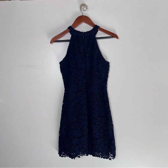 LULU’S LOVE POEM NAVY BLUE LACE MINI DRESS Small - Picture 9 of 16